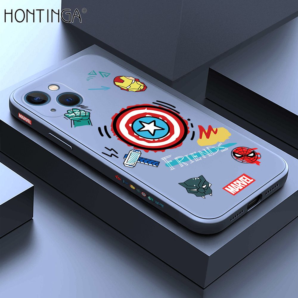 Hontinga for iPhone 13 Mini Case Side Design Trendy Cartoon Sign Back Cover Soft Square Edge Pattern Liquid Silicone Phone Cases