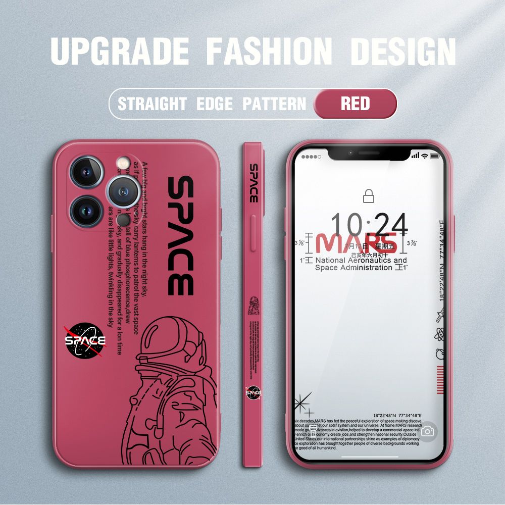Jizetin for iPhone 13 Pro Max Case NASA Astronaut Design Side Design Phone Case Square Edge Pattern Liquid Silicone Cases Full Cover Camera Shockproof Protective Case