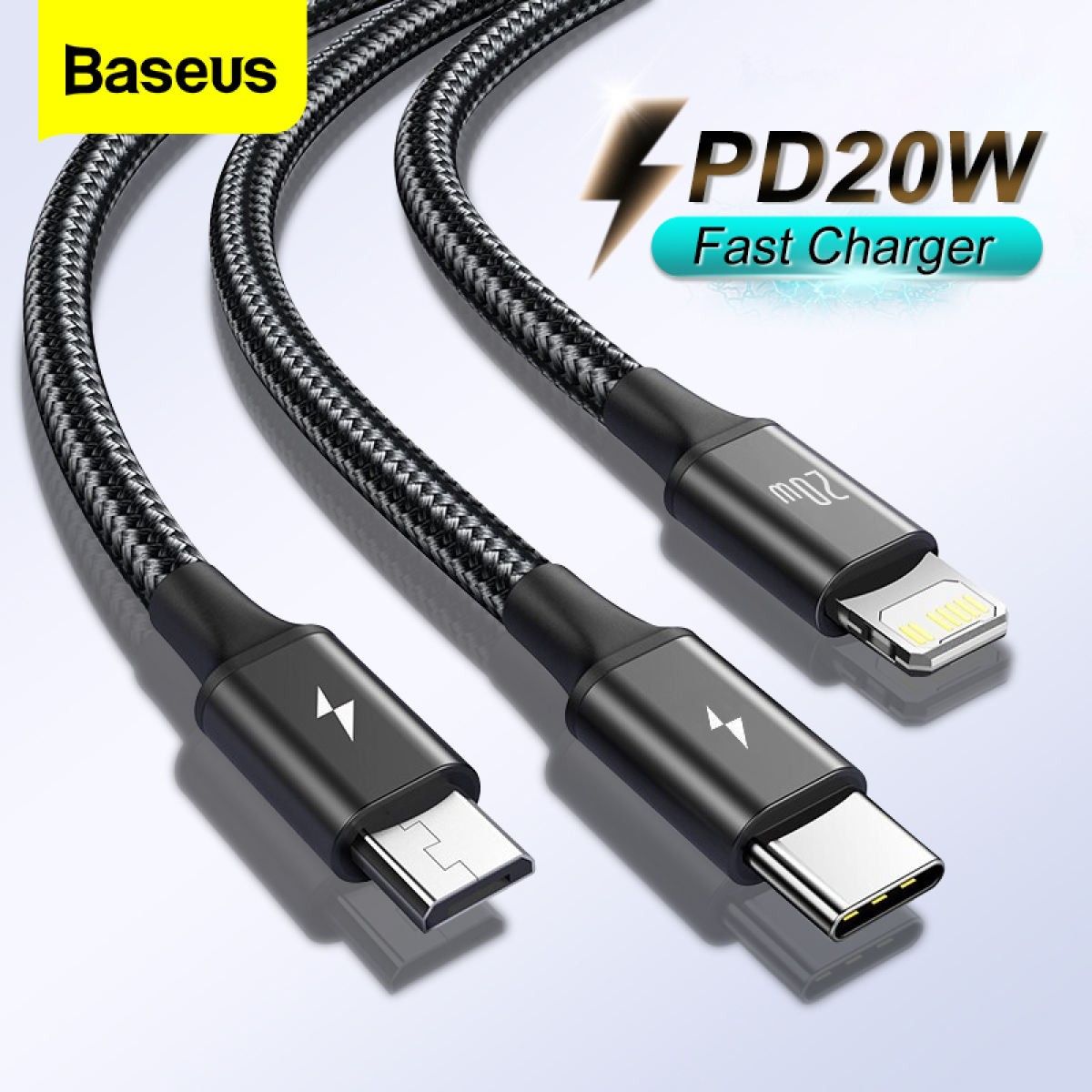 Baseus 3 In 1 USB Cable Fast Charge 3.5A Micro Type-C Cable Lightning Data Cable Quick Charge Forall phone