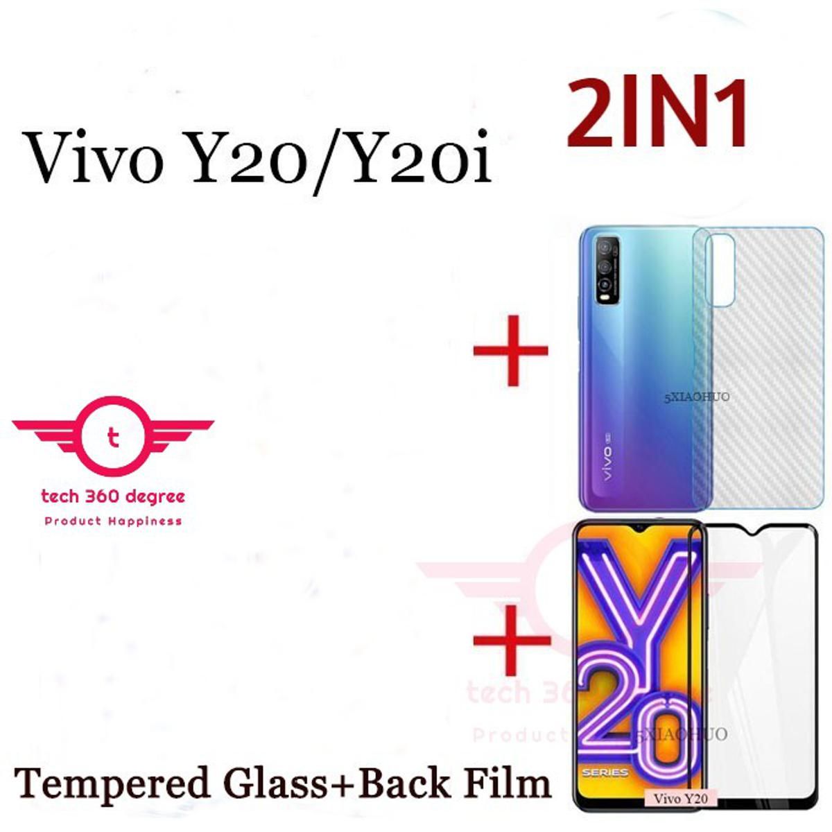 Vivo Y20 / Y20i - (2IN1) - Premium Quality Full Cover Glass HD Clear Tempered Glass Screen Protector, Back Side Protector Film...