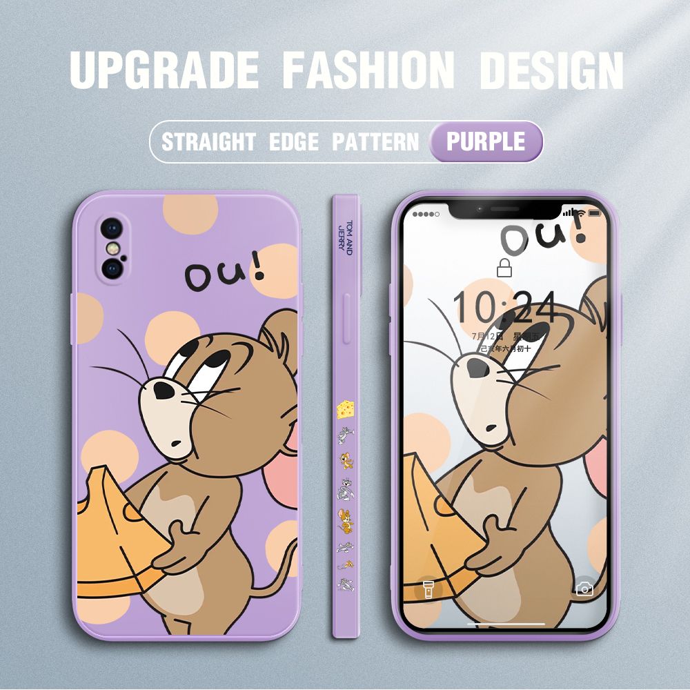 Jizetin for iPhone XS MAX Case Tom and Jerry Design Side Design Phone Case Square Edge Pattern Liquid Silicone Cases Full Cover Camera Shockproof Protective Case