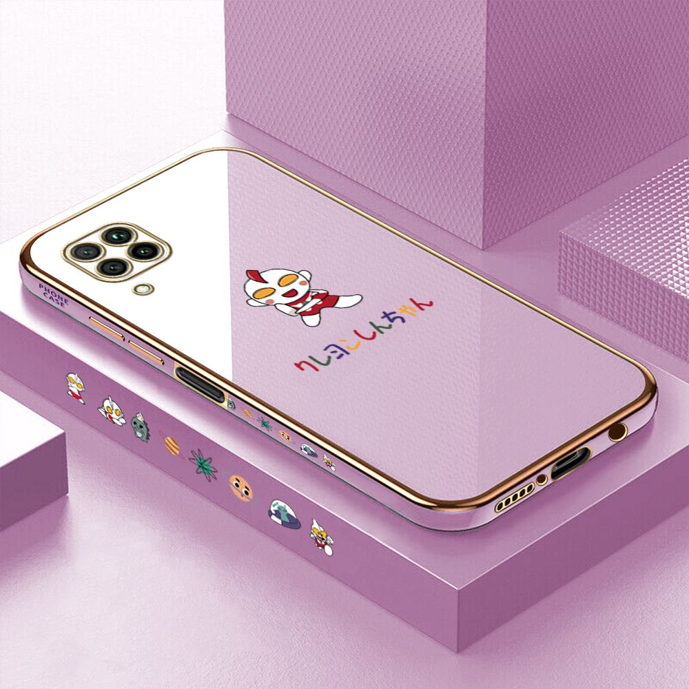 Luxury 6D Plating Case for Huawei Nova 7I Cute Cartoon Side Pattern Back Cover Soft Silicone Square Frame Shiny Bling Phone Cases + Free Lanyard
