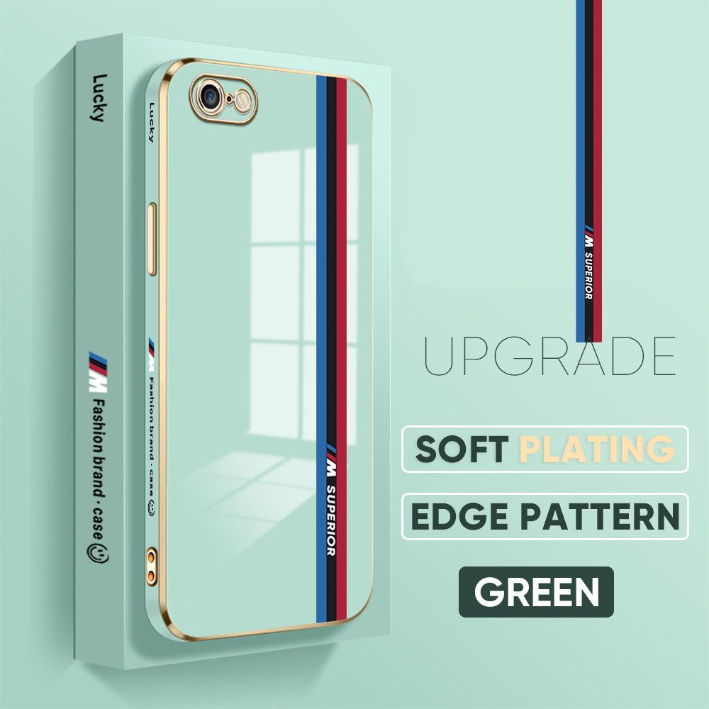TA for iPhone 6 6S Back Cover + Free Lanyard Track Sign Luxury 6D Plating Case Side Pattern Soft Silicone Square Phone Cases