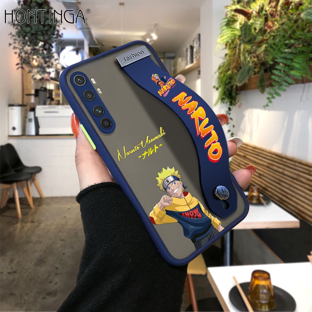 Hontinga for Xiaomi Mi Note 10 Lite Back Cover With Wristband Uzumaki Naruto Phone Casee Full Lens Protection Thin Frosted Cases