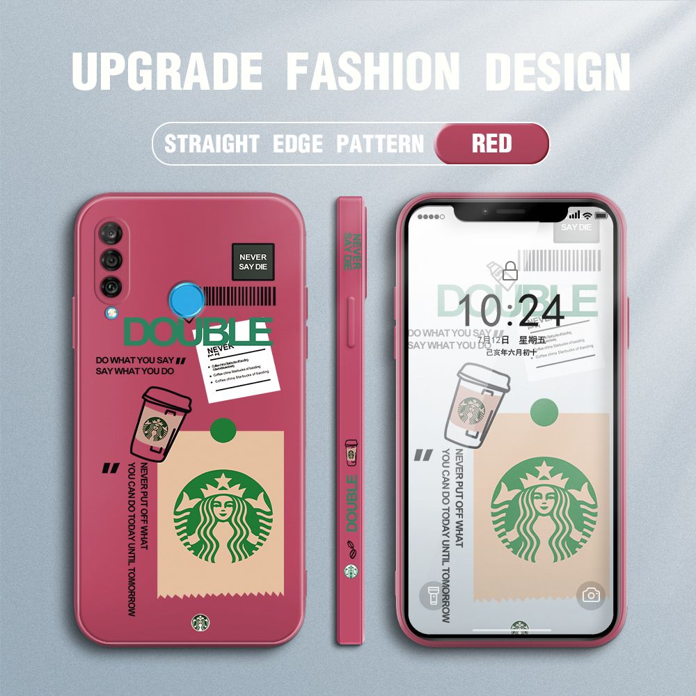 Jizetin for Huawei P30 Lite / Nova 4E Back Cover Creative Coffee Brand Side Design Liquid Silicone Phone Case Soft Full Camera Protect Phone Cases