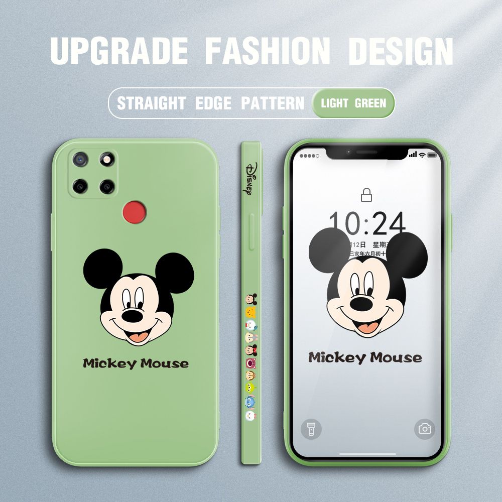 Jizetin for Realme C25S / C25 / C12 / Narzo 30A / Narzo 20 Case Creative Cartoon Mouse Avatar Side Design Phone Case Square Edge Pattern Liquid Silicone Cases Full Cover Camera Shockproof Protective Case