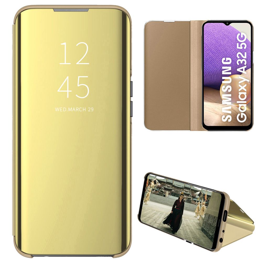 Smart Mirror Flip Phone Case For Samsung Galaxy A32 5G View PU Leather Stand Protective Cover