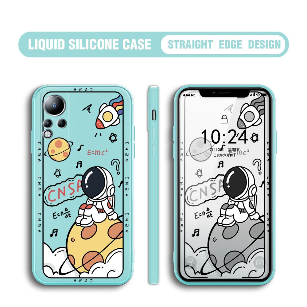 BILI for Infinix Note 11 Back Cover Little Astronaut Sit In Planet Multicolor Liquid Silicone Phone Case Soft Square Lens Protection Phone Cases