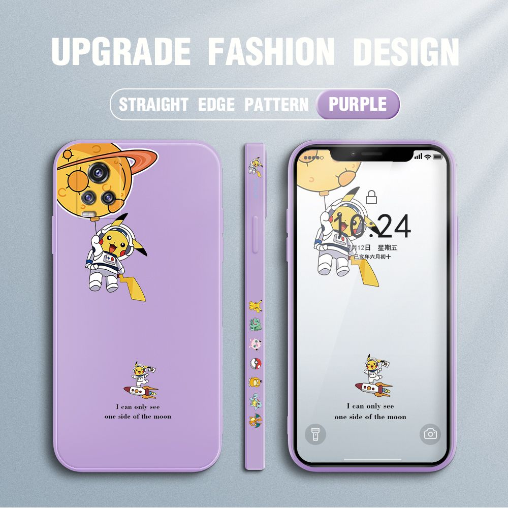Jizetin for Vivo V20 Pro Case Side Design Phone Cover Cute Astronaut Pikachu Cover Square Edge Pattern Liquid Silicone Trend Case