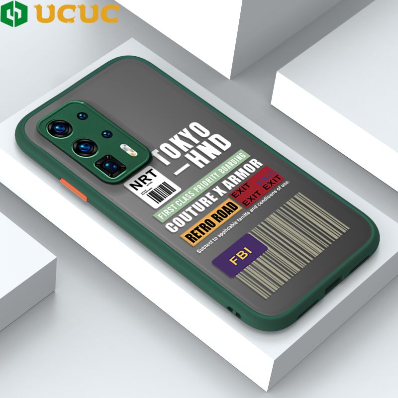 UCUC for Huawei P40 Pro Plus Back Cover FBI Sticker Frosted Transparent Hard Phone Case Thin Shockproof Full Cover Camera Protect Case