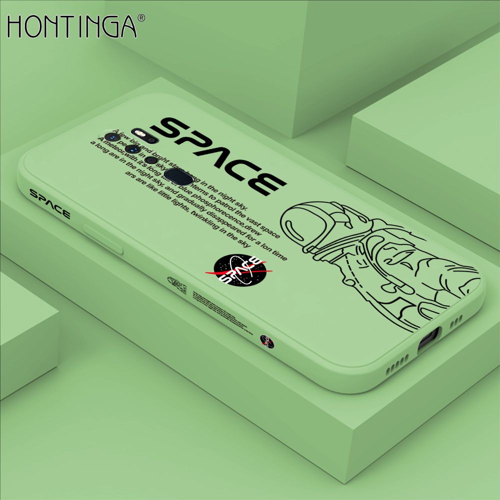 Hontinga for OPPO A5 2020 Back Cover Cool Astronaut Pattern Case Soft Square Edge Liquid Silicone Phone Cases