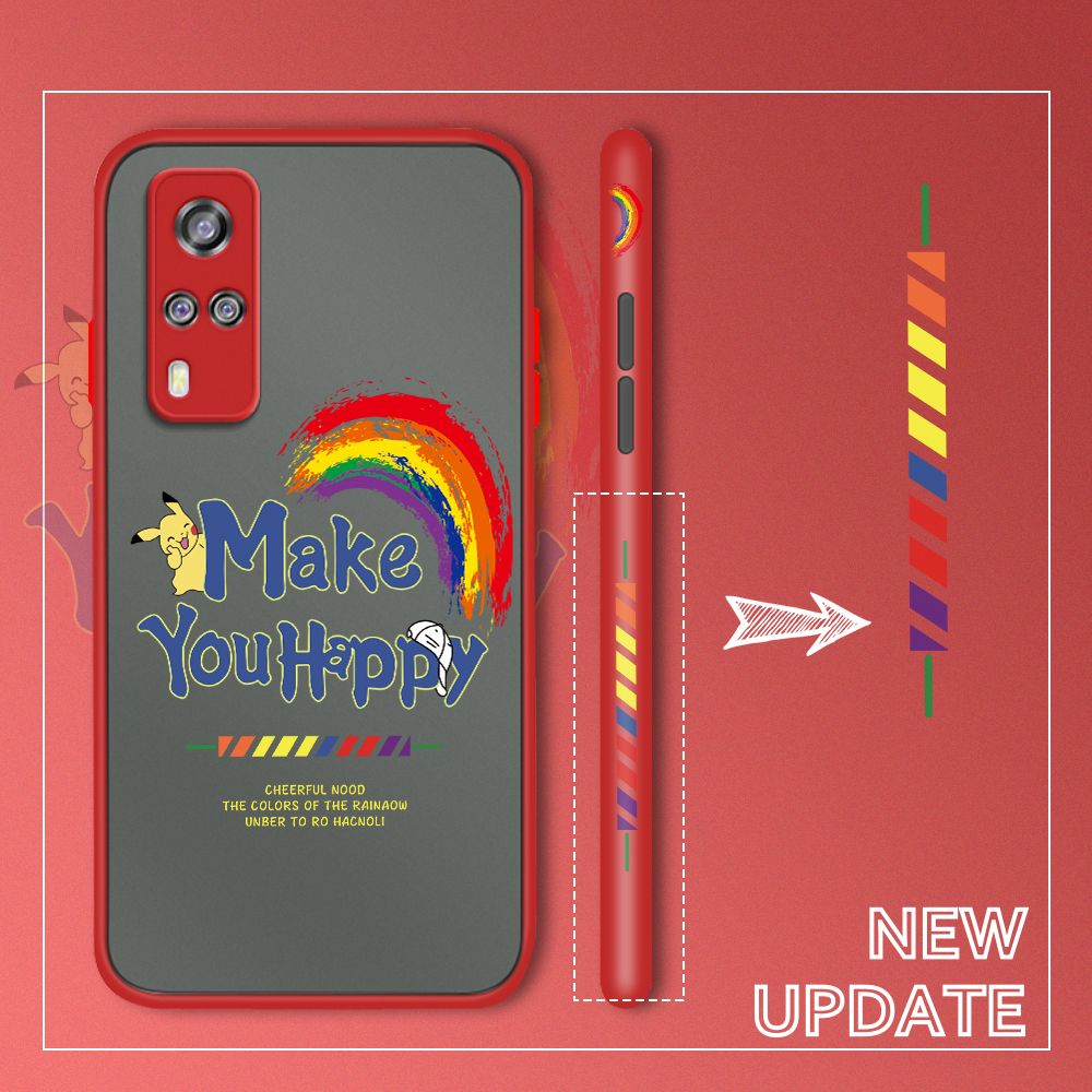 UCUC for Vivo Y31 2021 / Y51 2020 / Y51A 2021 / Y53S 4G Back Cover Rainbow Pikachu Side Printed Design Phone Case Ultra Thin Frosted Cover Shockproof Phone Cover