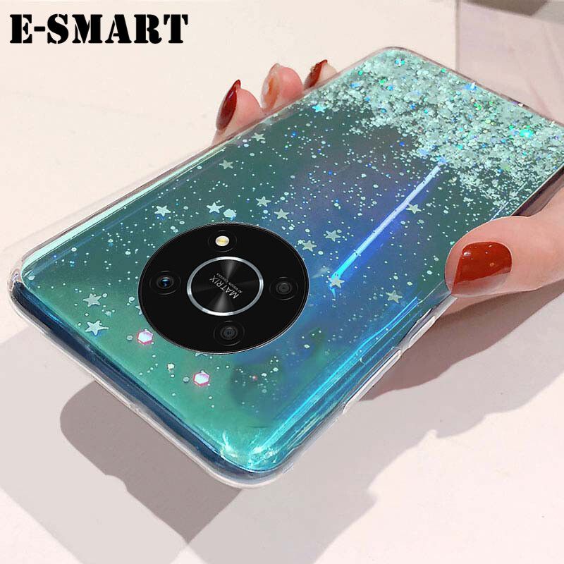 For Honor X9 Case Glitter Silicone Soft Cases Starry Sky String Glitter Transparent Space Stars Moon Honor X9 Back Cover