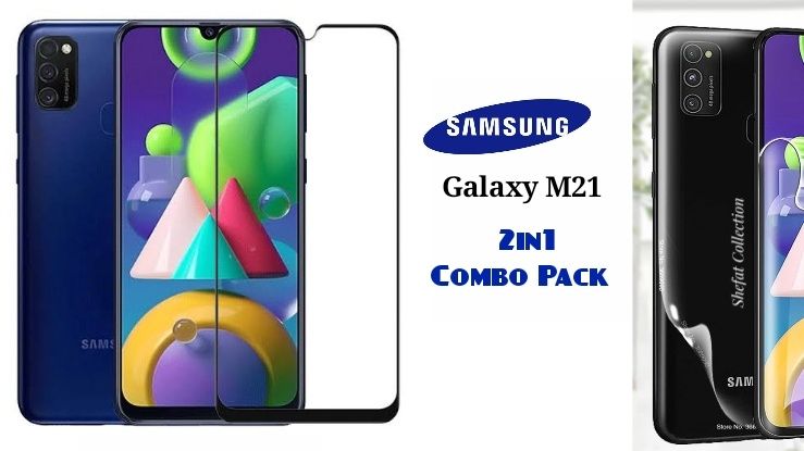 2in1 Combo Pack For Samsung Galaxy M21 (High quality Protective Glass Screen Protector, Ultra Thin Transparent Clear Back Poly)