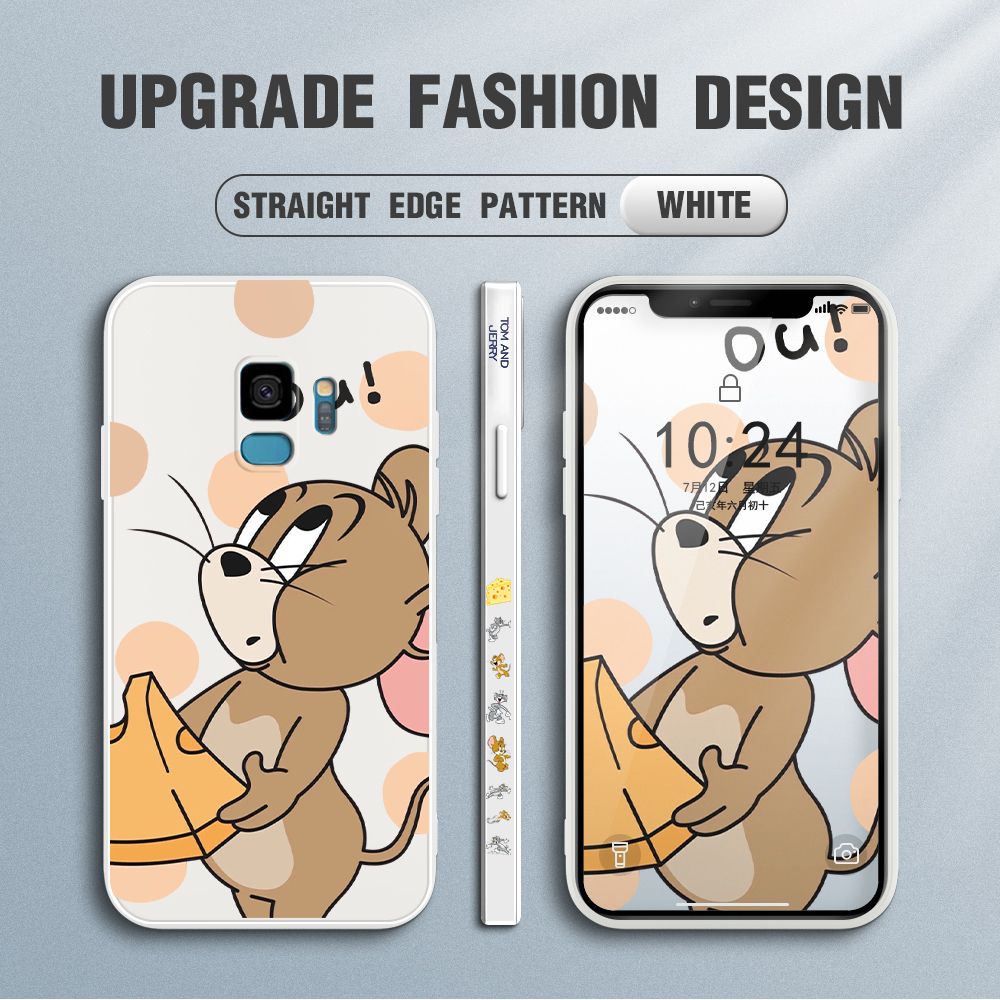 Jizetin for Samsung Galaxy S9 Case Tom and Jerry Design Side Design Phone Case Square Edge Pattern Liquid Silicone Cases Full Cover Camera Shockproof Protective Case
