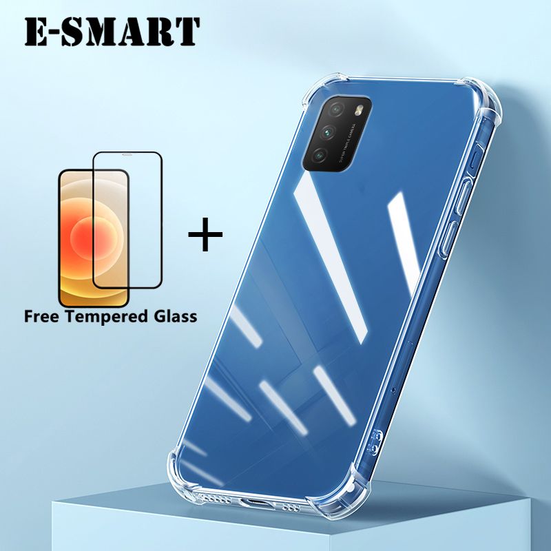 For OPPO A16 Case Soft Transparent Shockproof cases + Free Tempered Glass Screen Protector Clear OPPO A16 Back Cover