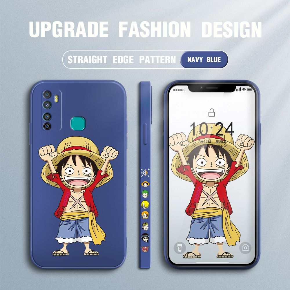 Jizetin for Infinix Hot 9 Case Anime One-Piece Monkey D. Luffy Anime Side Design Phone Case Square Edge Pattern Liquid Silicone Cases Full Cover Camera Shockproof Protective Case