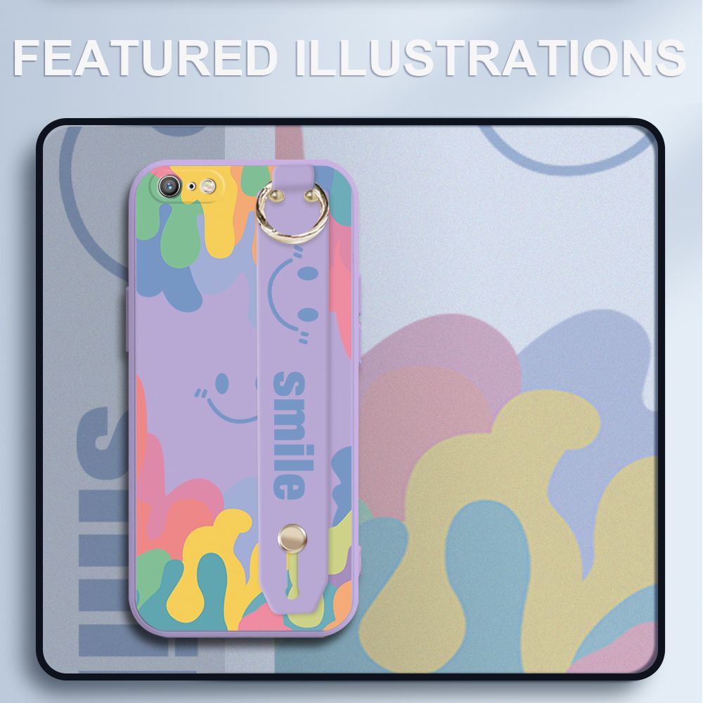 UCUC for iPhone 6 Wrist Strap Case INS Style Soft Candy Color Splash Ink Cover Ultra Thin Anti Fall Liquid Silicone Phone Case
