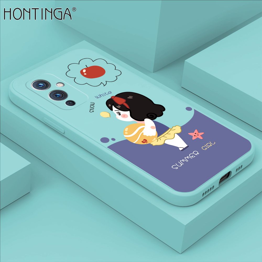 Hontinga for OnePlus 9 Case Cute Cartoon Girl Phone Case Phone Case Soft Square Edge Silicone Cases Full Lens Cover Shockproof Protection Cover