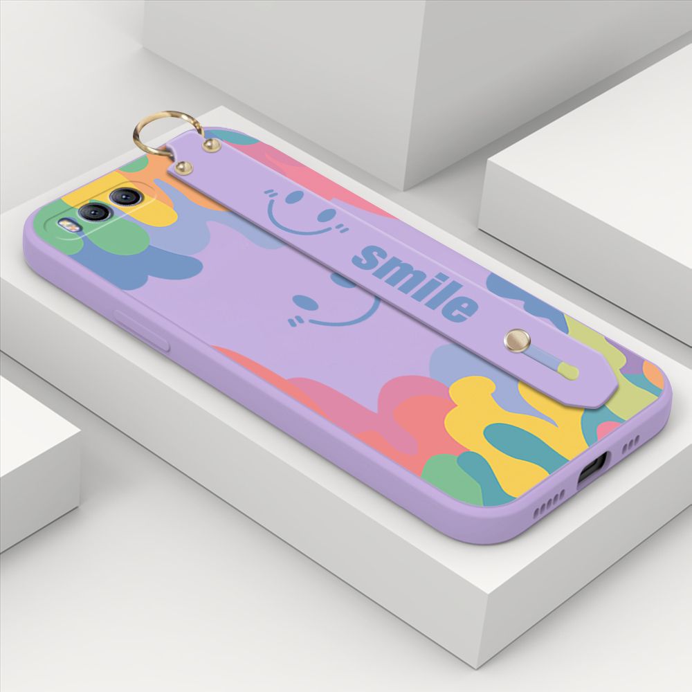ZeroQiQi for Xiaomi Mi 6 Wrist Strap Case Soft Candy Color Splash Ink Cover Trend Square Printed Pattern Liquid Silicone Phone Case
