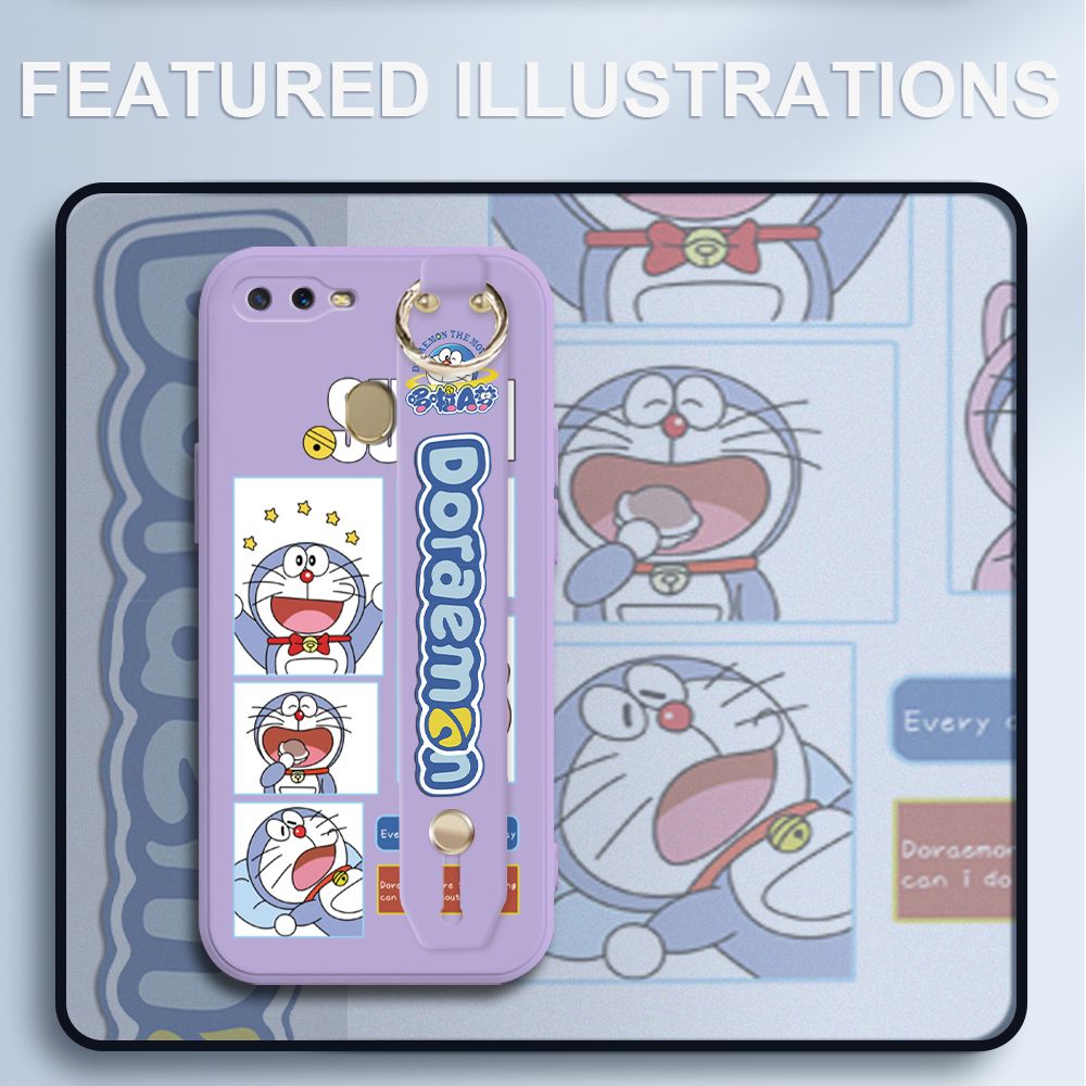 UCUC for OPPO A5S Wrist Strap Case Creative Cartoon Doraemon's Daily Life Cover Ultra Thin Anti Fall Liquid Silicone Phone Case