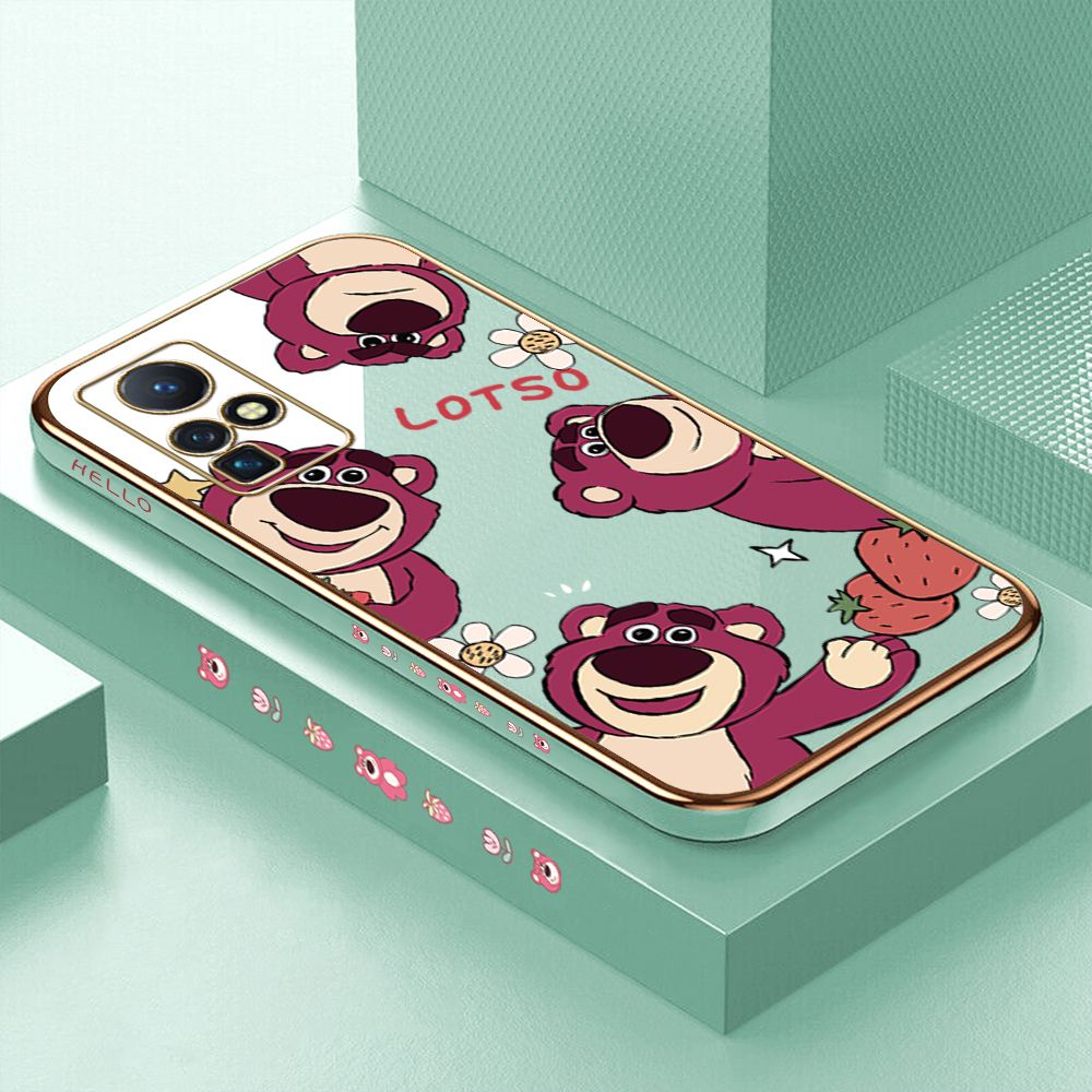 ZeroQiQi for Infinix Zero X/Zero X Pro Back Cover Cute Bear Luxury 6D Plating Case Side Pattern Soft Silicone Square Phone Cases + Free Lanyard