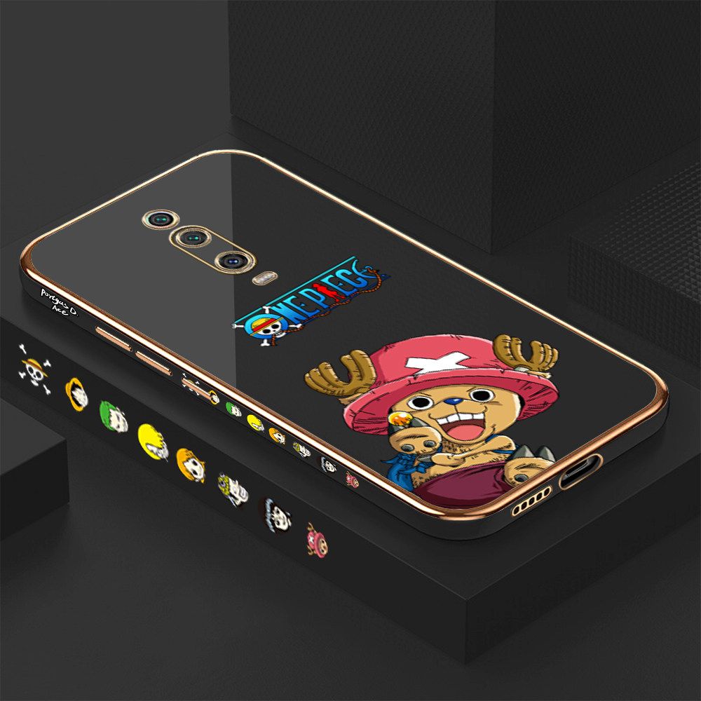 Luxury 6D Plating Case for Xiaomi 9T Cartoon Anime Choba Side Pattern Back Cover Soft Silicone Square Frame Shiny Bling Phone Cases + Free Lanyard