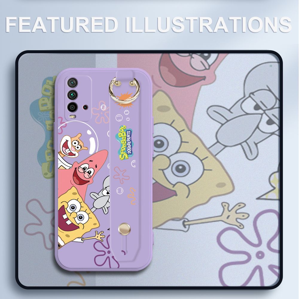 UCUC for Xiaomi Redmi 9T Wrist Strap Case Funny Cartoon Sea Creatures Cover Ultra Thin Anti Fall Liquid Silicone Phone Case