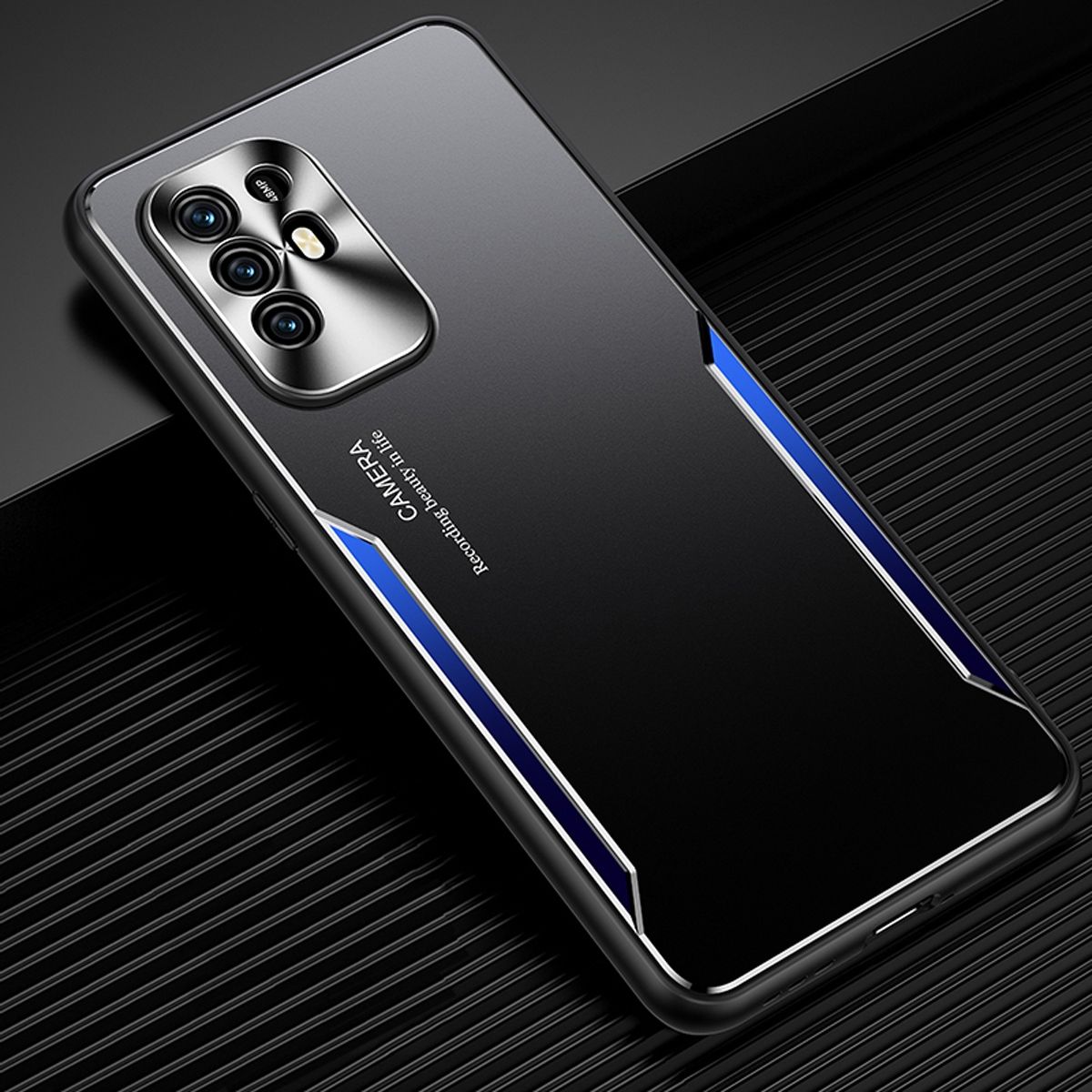 For OPPO A94 Electroplated Metal Back Panel Soft TPU Bumper Double Shockproof Protective Cover Compatible case