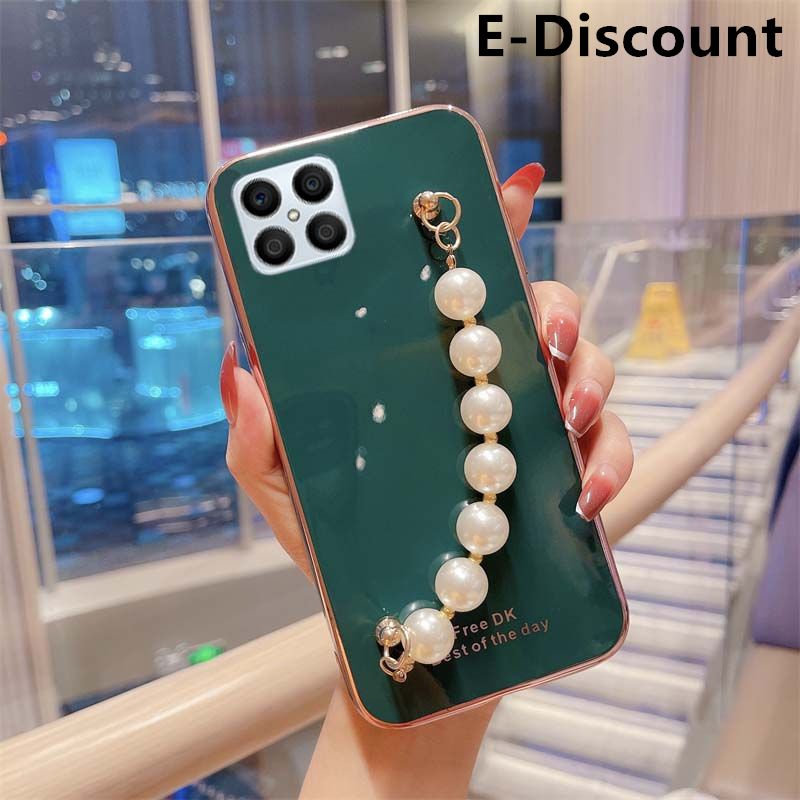 For Honor X8 Soft Case Transparent Plating Electroplating Shiny Cases + Pearl Bracelet for Honor X8 Cover Casing