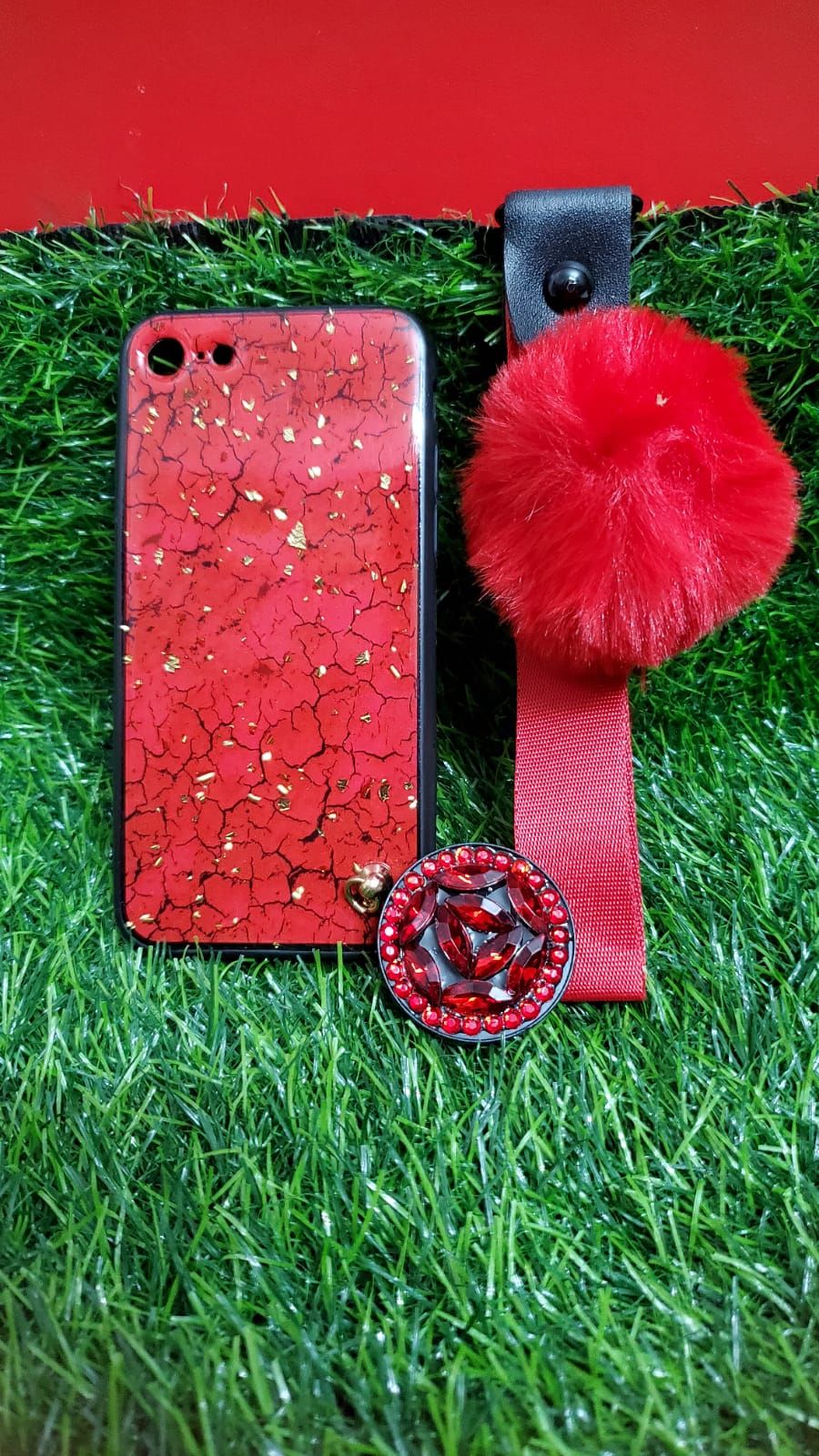 Ladies cover+ Pop Up Socket + Pom Pom For Apple iPhone 6/6S - Phone