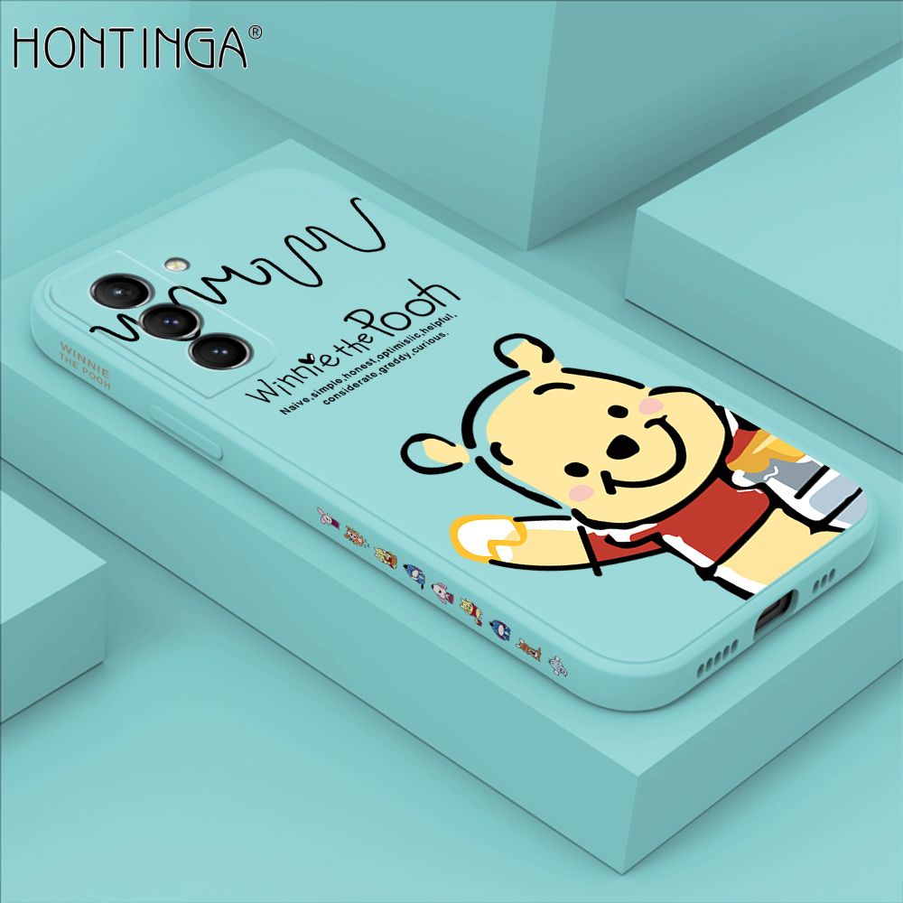 Hontinga for Samsung S21 Plus 5G Case Side Design Hello Little Bear Back Cover Soft Square Edge Pattern Liquid Silicone Trend Phone Cases