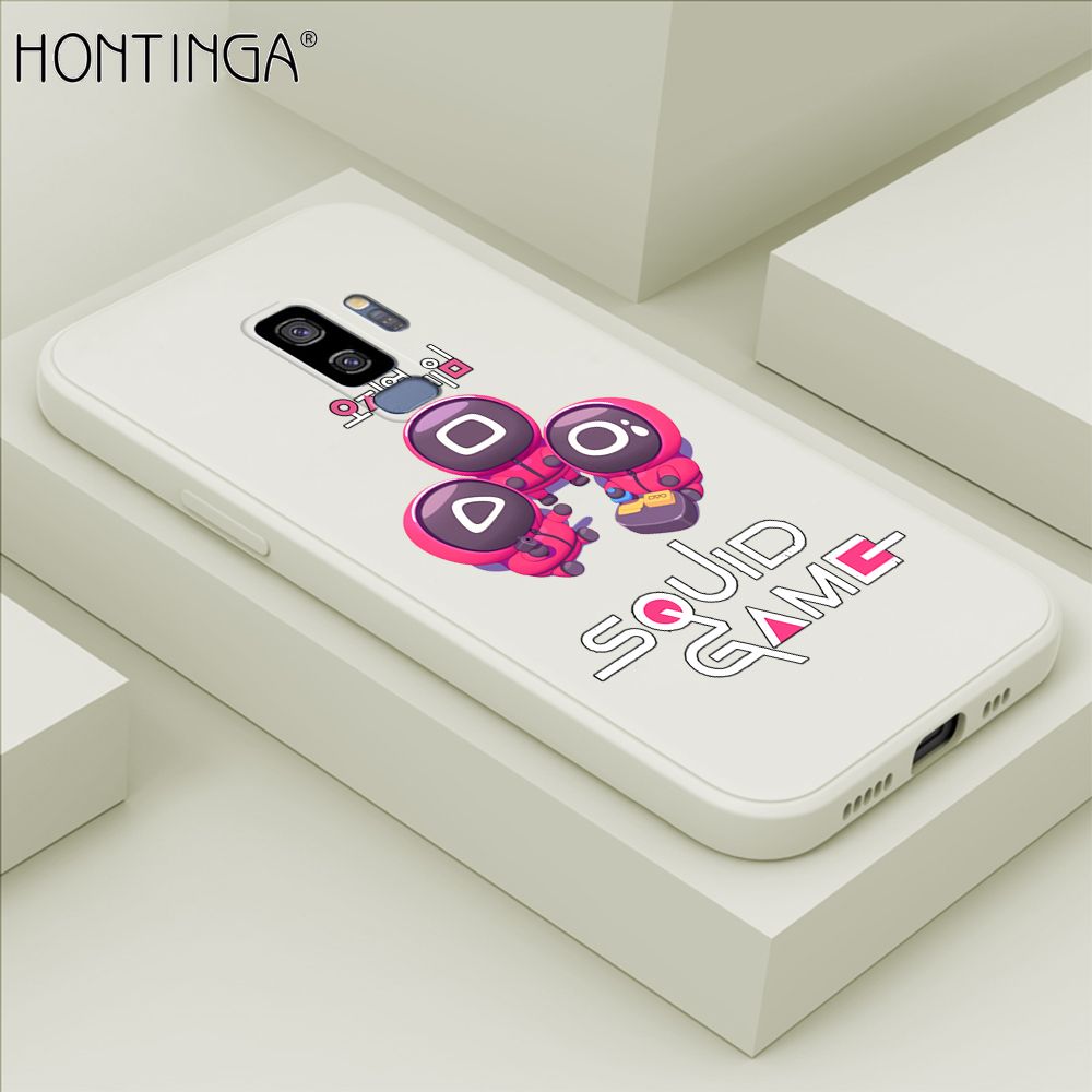 Hontinga for Samsung Galaxy S9 Plus Case Cute Cartoon Cute Squid Character Phone Cover Square Liquid Silicone Shockproof Phone Protective Case