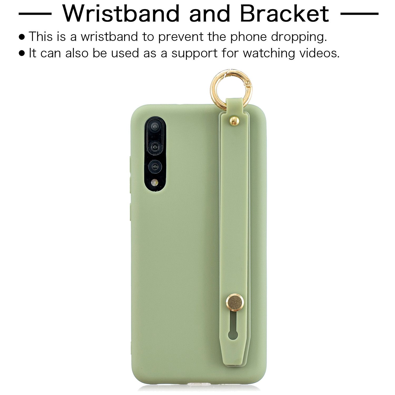 Yfashion For HUAWEI P20 ple Solid Color c Wrist Rope Bracket Matte PU Anti-scratch Non-slip Protective Cover Back Case