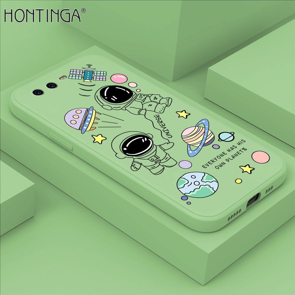 Hontinga for Huawei P10 Plus Case Fashion Earth Planet Astronaut Phone Case Soft Square Edge Silicone Cases Full Lens Cover Shockproof Protection Cover