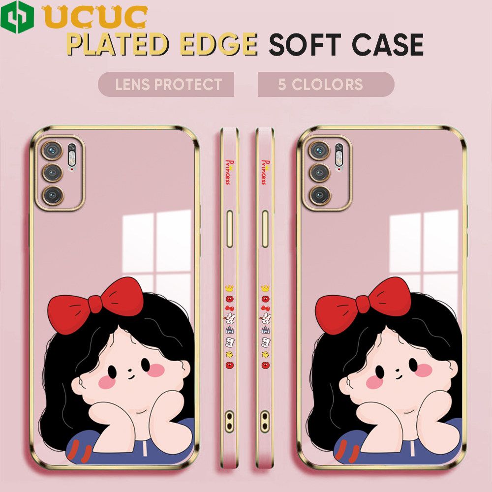 UCUC for Xiaomi Poco M3 Pro / Redmi Note 10 5G Back Cover + Free Lanyard Cute Gir Luxury 6D Plating Case Side Pattern Soft Silicone Square Phone Cases