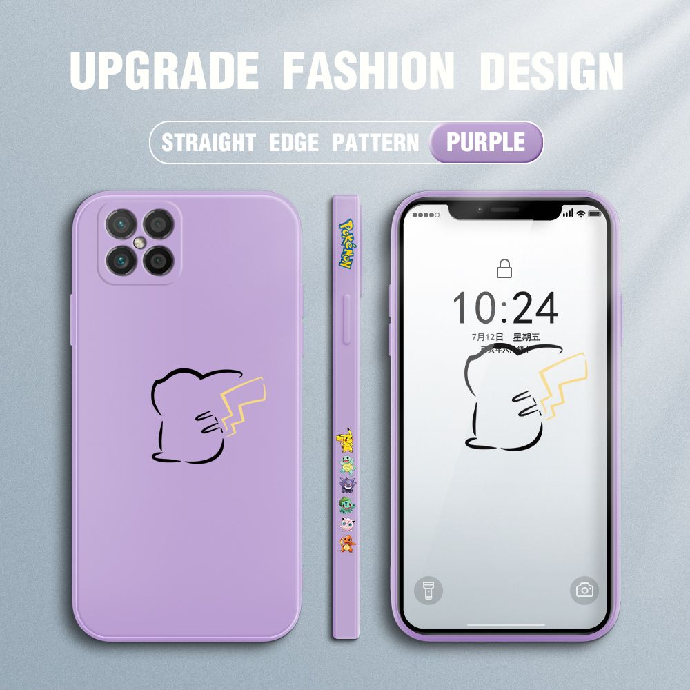Jizetin for Huawei Nova 8 SE Case New Pikachu Pokémon Design Side Design Phone Case Square Edge Pattern Liquid Silicone Cases Full Cover Camera Soft Protection Case