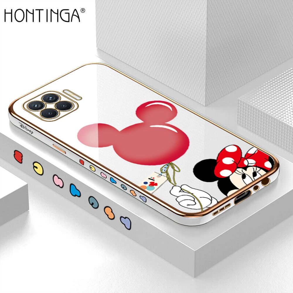 Hontinga for OPPO F17 Pro A93 2020 Back Cover + Free Lanyard Luxury 6D Plating Cartoon Balloon Mouse Side Pattern Case Soft Silicone Square Mobile Cover