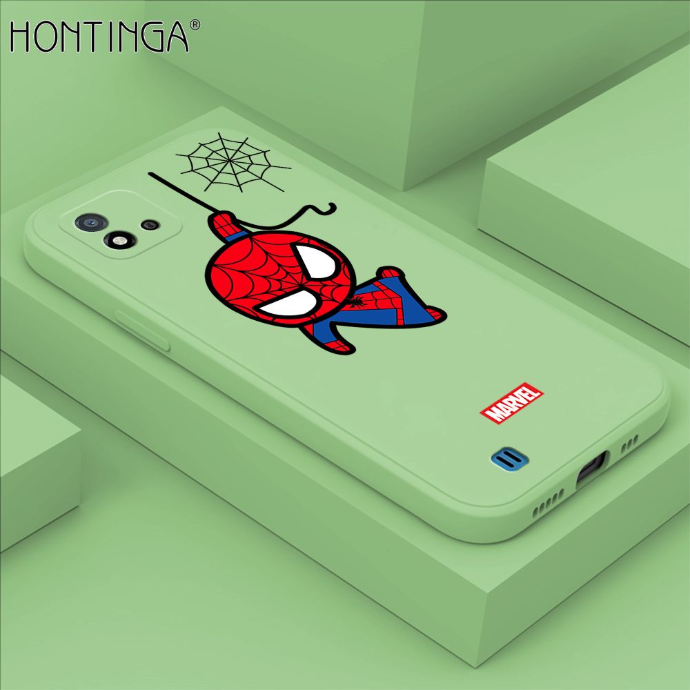 Hontinga for Realme C20 C20A C11 2021 Case Cute Marvel Avengers Cartoon Spiderman Spider Man Phone Case Square Edge Silicone Cases Full Lens Cover Shockproof Protection Case