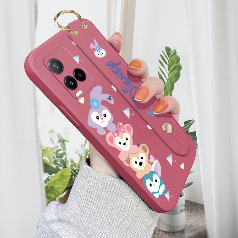 ZeroQiQi for Vivo Y21 2021 Wrist Strap Case INS Cute Style Creative Cartoon Rabbit and Fox Cover Thin Square Edge Liquid Silicone Phone Case