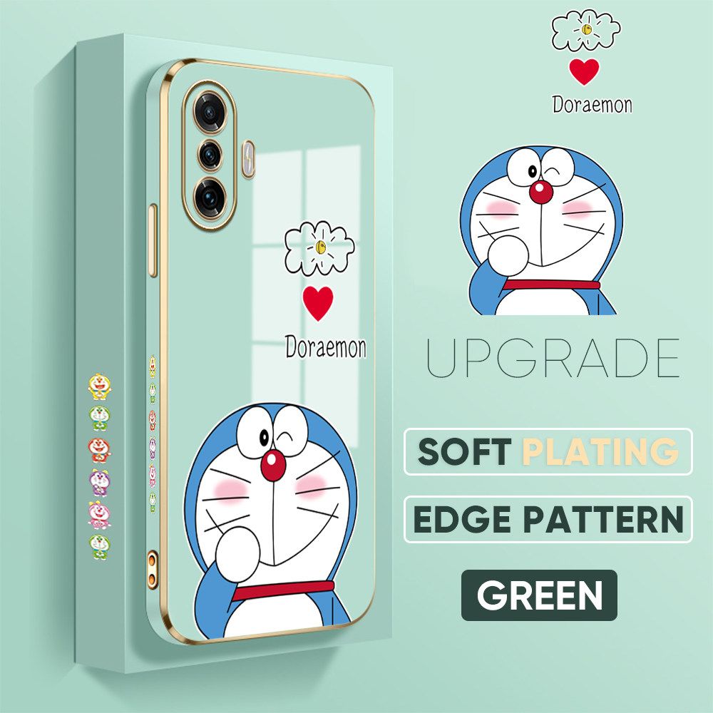 UCUC for Redmi K40 Gaming / Xiaomi Poco F3 GT Back Cover + Free Lanyard Sneak Doraemon Luxury 6D Plating Case Side Pattern Soft Silicone Square Phone Cases