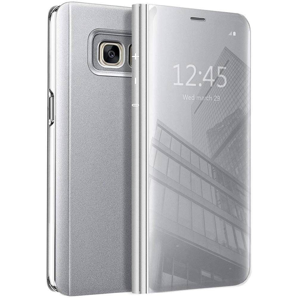 For Galaxy S7 Mirror Plating Hard PC -PU Leather Translucent Standing View Case Cover