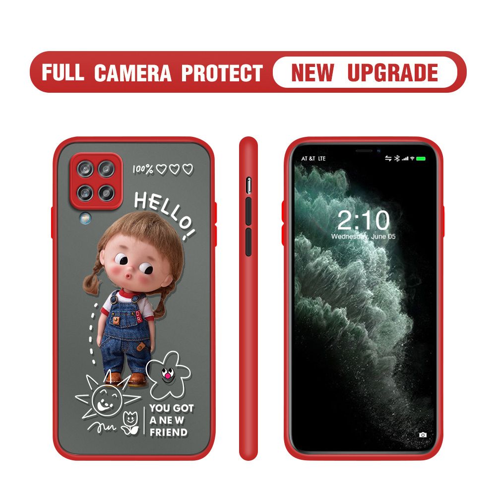 Hontinga for Samsung A12 5G Case Cute Cartoon Little Girl Cover Camera Shockproof Protection Case Edge Frosted Transparent Phone Cover