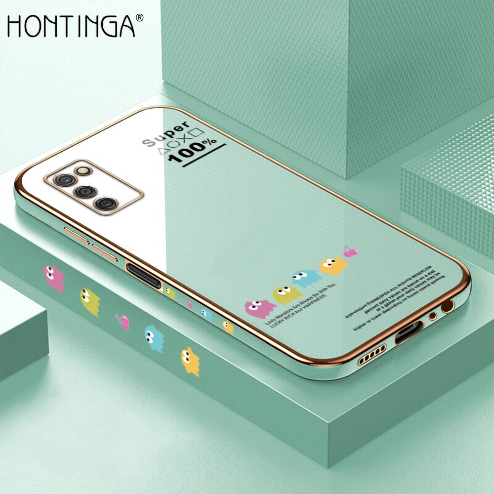 Hontinga for Samsung A03S Back Cover + Free Lanyard Luxury 6D Plating Cute Game Mobs Side Pattern Case Soft Silicone Square Mobile Cover