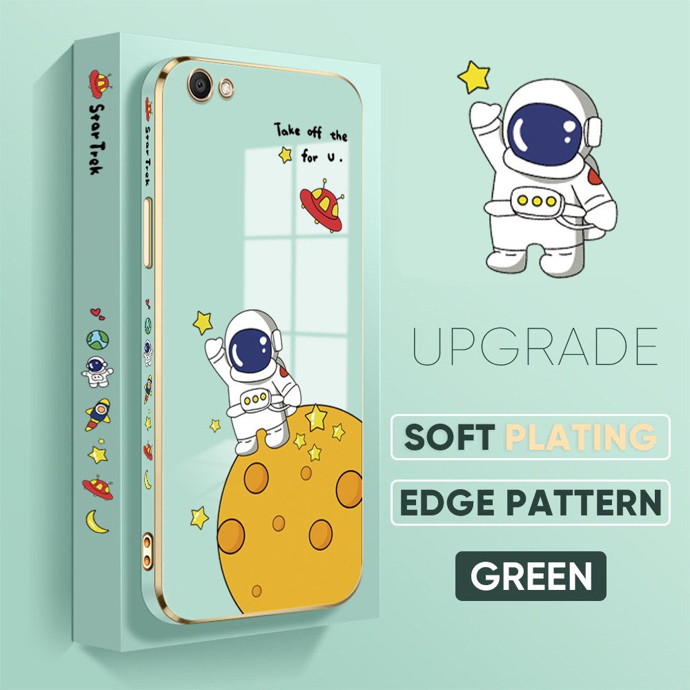 TA for Vivo V5 / V5 Lite / V5S Back Cover + Free Lanyard Planet Astronaut Luxury 6D Plating Case Side Pattern Soft Silicone Square Phone Cases