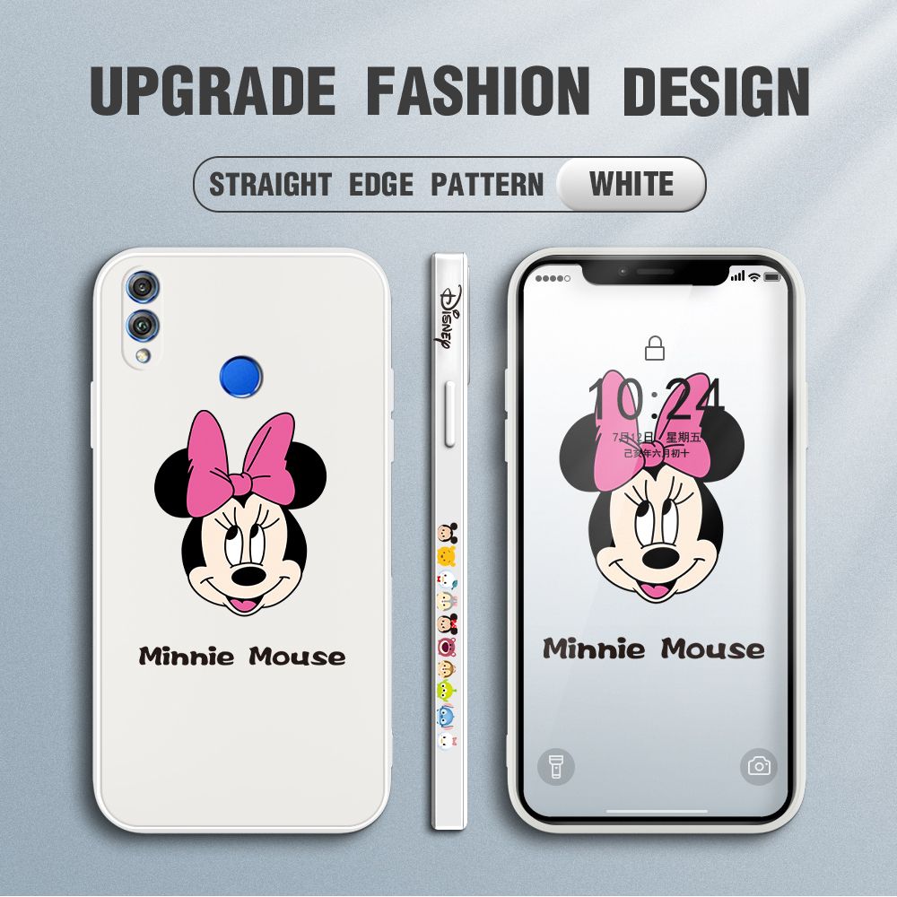 Jizetin for Honor 8X Case Minnie Mickey Mouse Design Side Design Phone Case Square Edge Pattern Liquid Silicone Cases Full Cover Camera Shockproof Protective Case