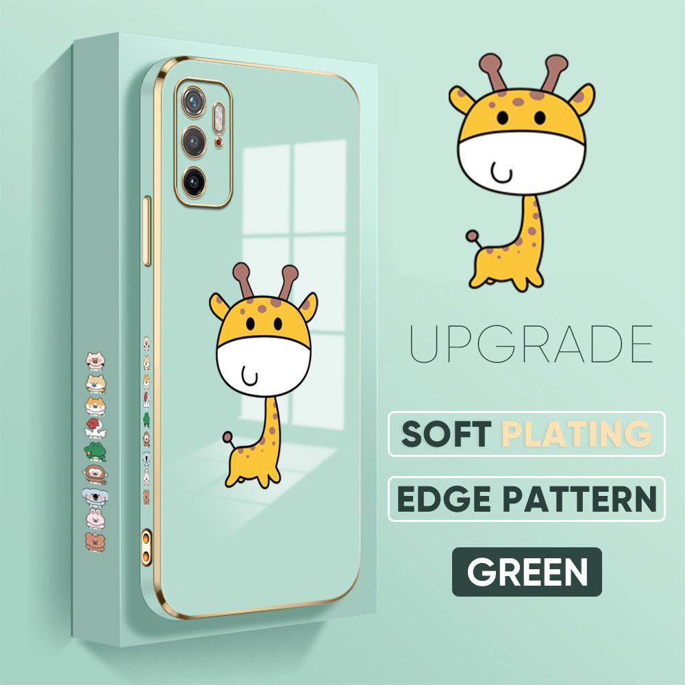 TA for Xiaomi Poco M3 Pro / Redmi Note 10 5G Back Cover + Free Lanyard Mini Giraffe Luxury 6D Plating Case Side Pattern Soft Silicone Square Phone Cases