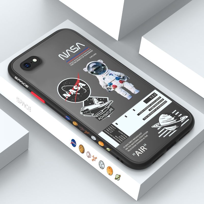 ZeroQiQi for iPhone 6S Case Creative Cartoon Astronaut Side Printed Pattern Design Phone Cover Frosted Transparent Ultra Thin Protective Phone Case