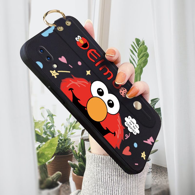 Jizetin for Vivo Y93 Wrist Strap Case Creative Cartoon Red Haired Monster Cover Ultra Thin Anti Fall Liquid Silicone Phone Case