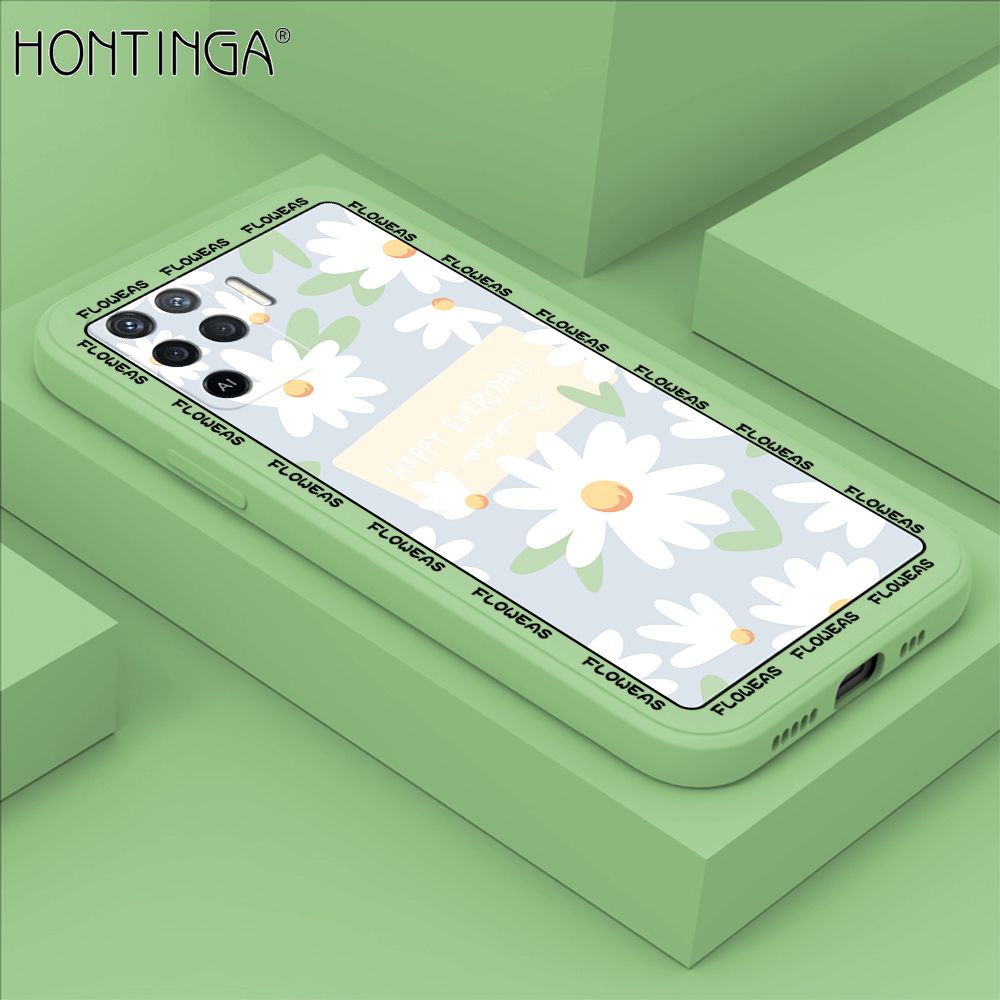 Hontinga for OPPO F19 Pro / A94 / Reno5 F Case Beautiful Daisy Flower Phone Case Phone Case Soft Square Edge Silicone Cases Full Lens Cover Shockproof Protection Cover